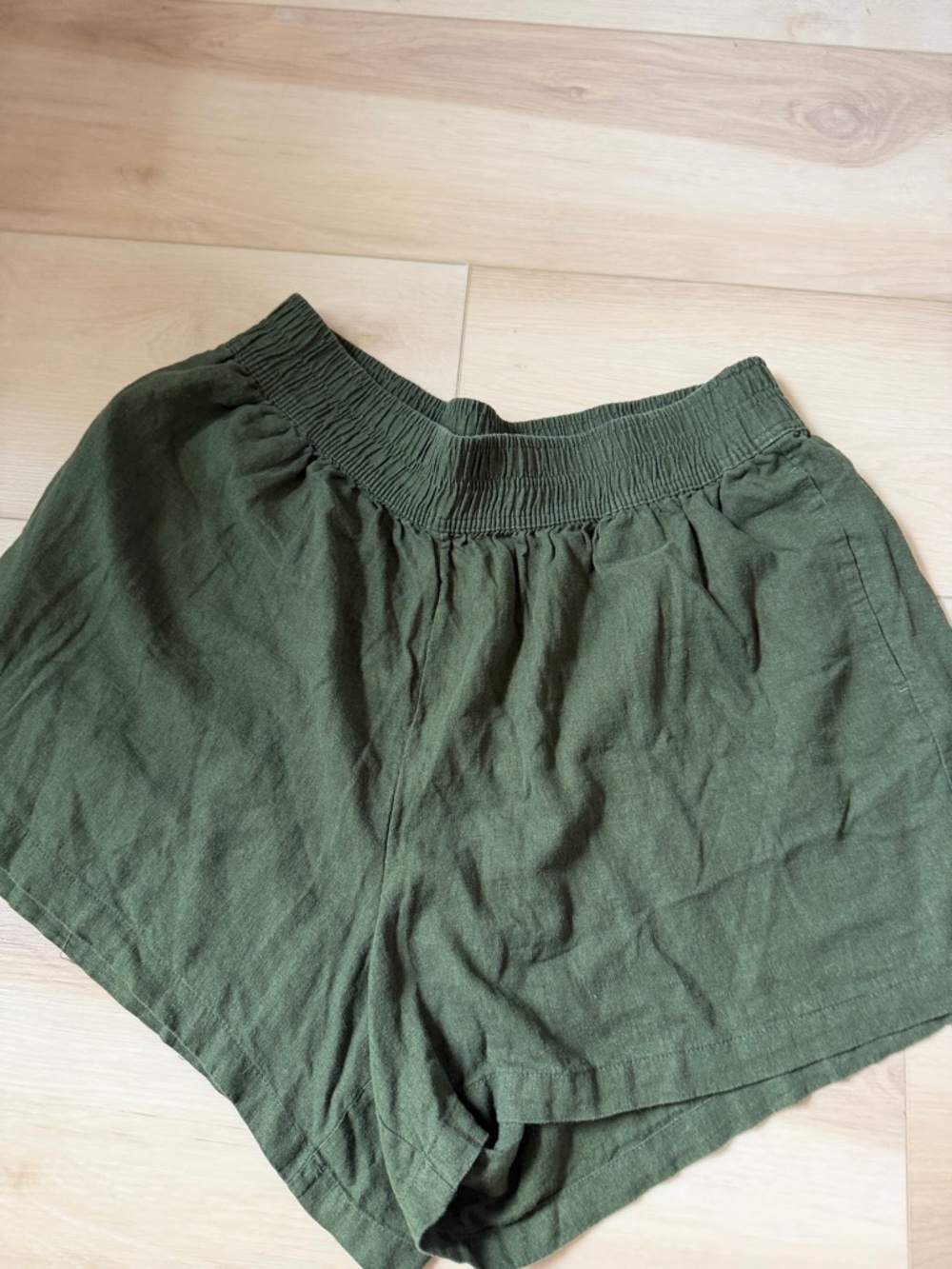 Ava & Viv Olive Green High-Waist Smocked Shorts